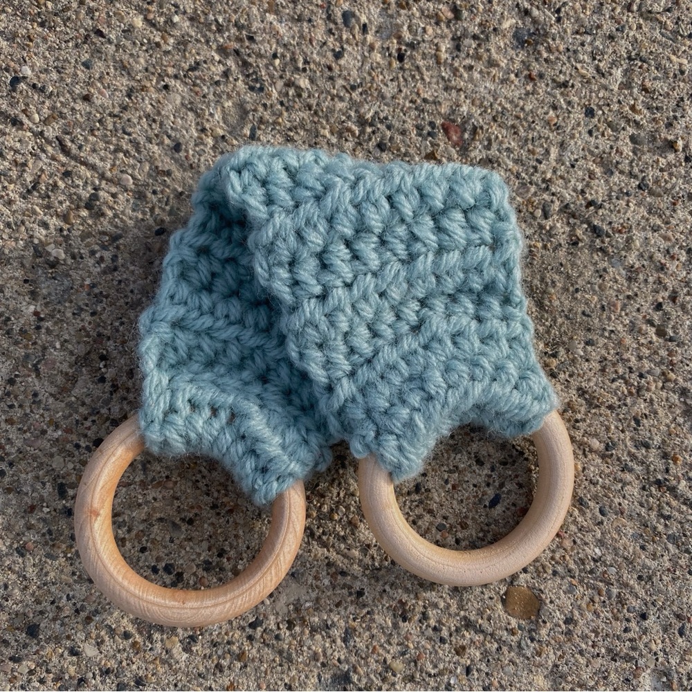 Two Ring Crochet Kitchen Towel Hanger - Blue Green